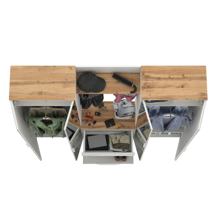 Прихожие, Два шкафа для одежды с зеркалами и обувницей с вешалкой с полкой Октава