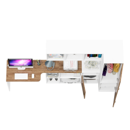 Компьютерный стол с нишами с навесной полкой Лидер-8 и тумбочкой 3.19 с пеналом для одежды