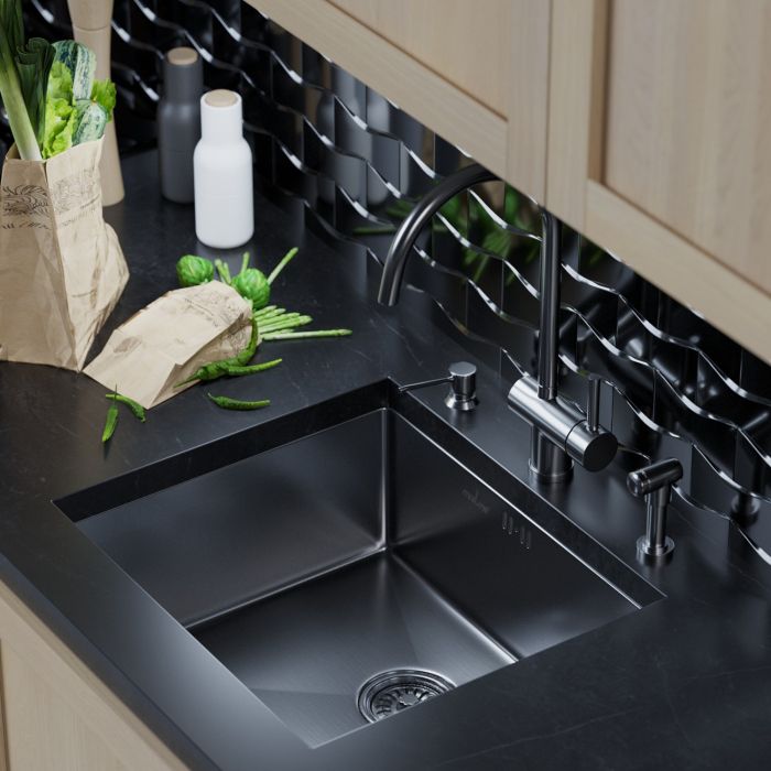 Кухонные мойки, Мойка подст.монтаж 50х44 (3,0) вып 3 1/2  MIXLINE PRO 20см с сифоном (черный графит)