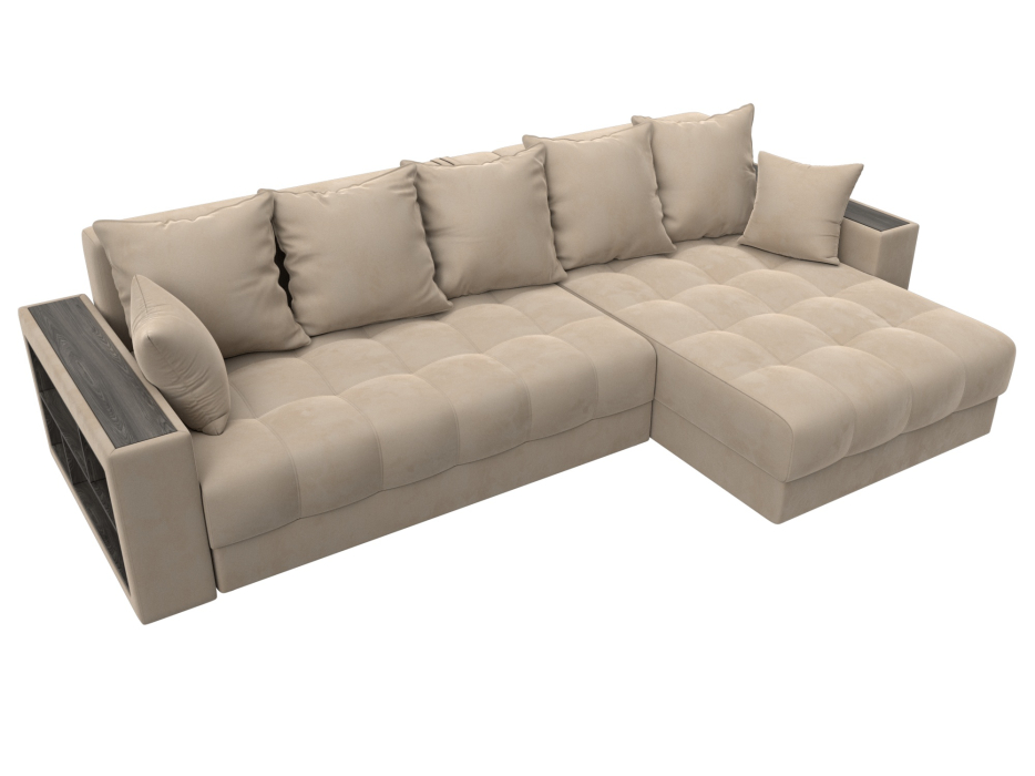 Диваны угловые в гостиную, Диван угловой с декором и полкой Лига-050 НПБ, велюр SEVEN