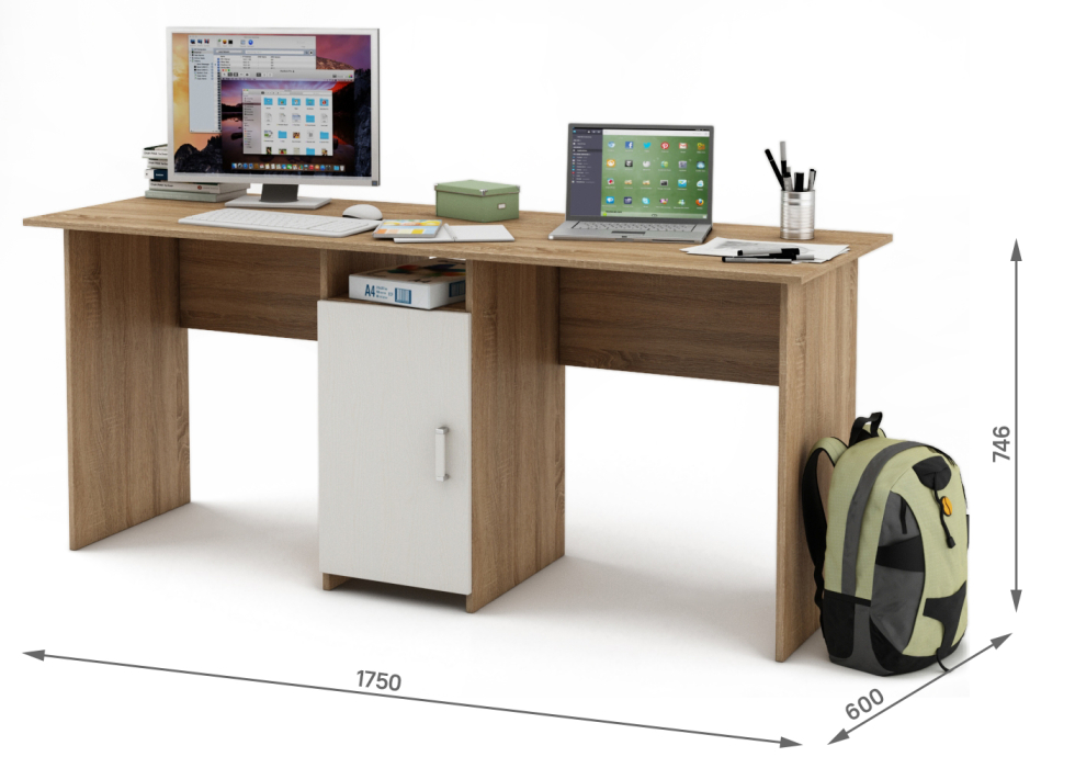 Прямые компьютерные столы, Письменный стол Лайт 10 для двоих