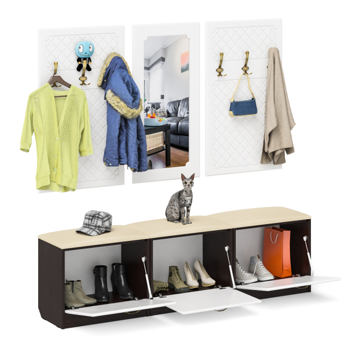 Прихожие, Набор мебели для прихожей из обувниц зеркала и вешалок П-6 № 03 МДФ фрезеровка ромб