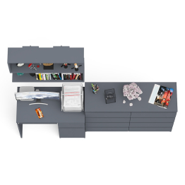 Большой комод на восемь выдвижных ящиков со столом МС-1 правый и полкой Мори 900