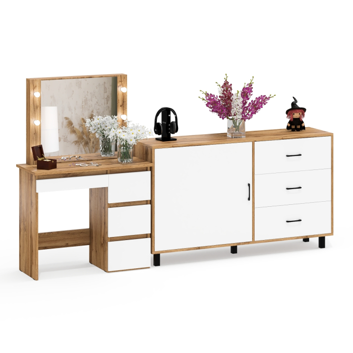 Туалетные столики, Столик косметический с подсветкой Сура и тумба-комод 122-1504