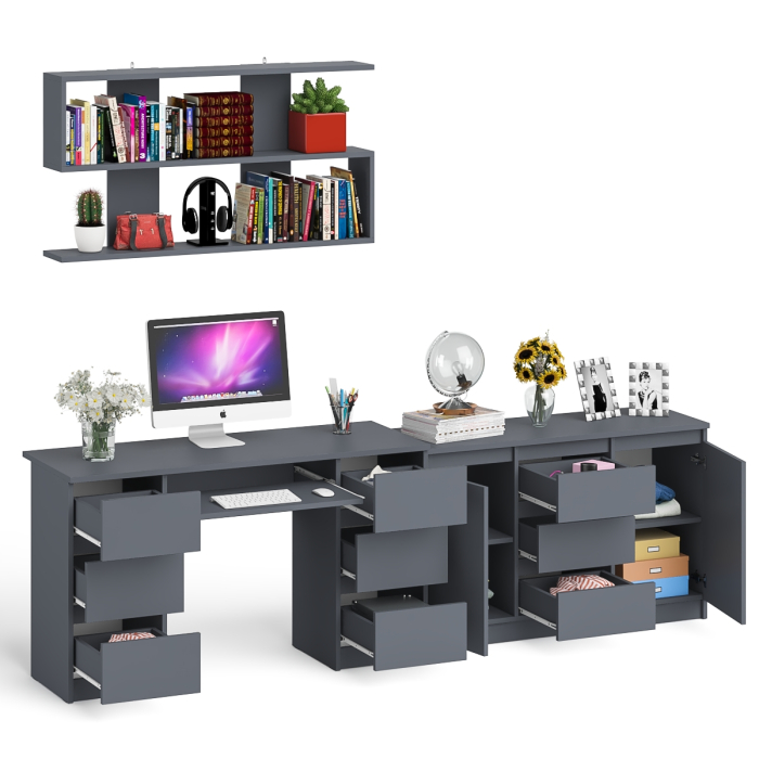 Домашние кабинеты, Двухтумбовый стол компьютерный с ящиками МС-2 с тумбой-комодом и полкой 1200 Мори