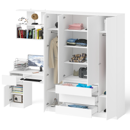 Четырёх-дверный шкаф-комод Мори МШ1600.1 с компьютерным столом МС-1 тумба слева и верхней полкой