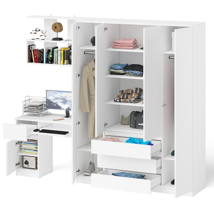 Домашние кабинеты, Четырёх-дверный шкаф-комод Мори МШ1600.1 с компьютерным столом МС-1 тумба слева и верхней полкой