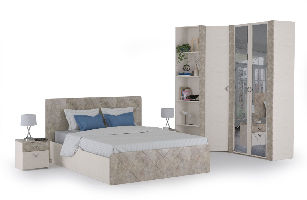 Модульные cпальни, Спальня Амели № 6 шёлковый камень/бетон чикаго беж, 6 предметов мебели