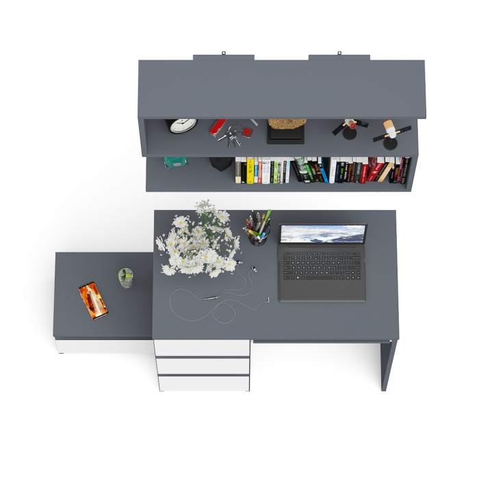 Прямые компьютерные столы, Стол компьютерный три ящика МС-6 левый с тумбочкой ТМП400 и навесной полкой 900 Мори