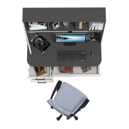 Стол компьютерный с надстройкой Сигма и компьютерное кресло серое