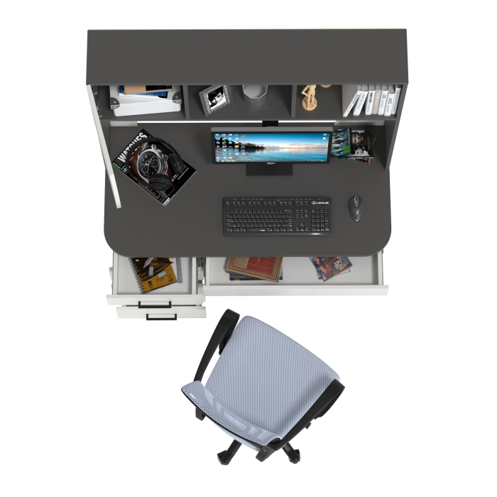 Прямые компьютерные столы, Стол компьютерный с надстройкой Сигма и компьютерное кресло серое