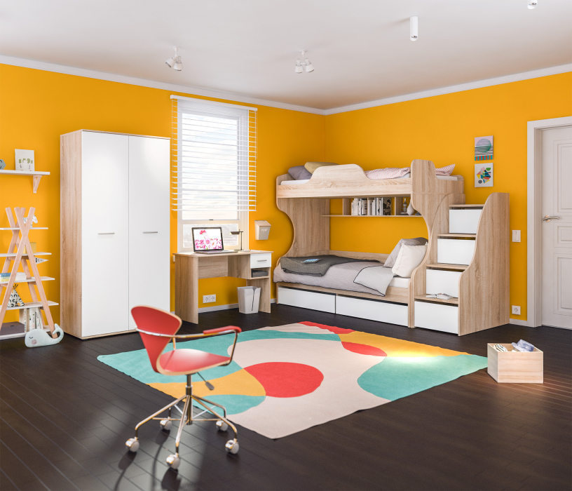 Для девочек, Детская Мамбо (кровать 2-х яр. + лестница + стол + шкаф)