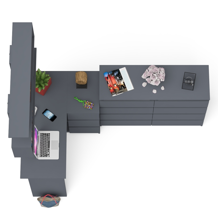 Домашние кабинеты, Стол компьютерный угловой с ящиками Мори МС-16 правый с навесной полкой и комодом МК1200.8