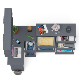 Стол компьютерный угловой с ящиками Мори МС-16 правый с навесной полкой и комодом МК1200.8