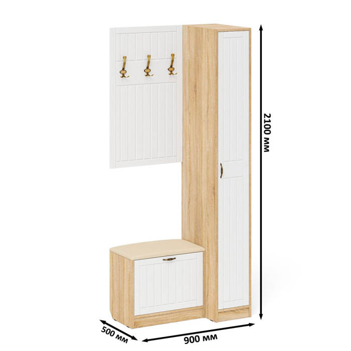 Прихожие, Вешалка для верхней одежды с обувницей с мягким сиденьем и пенал П-6-500 фрезеровка прованс