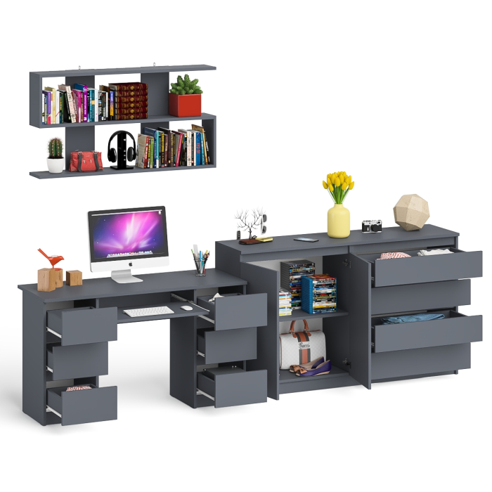 Домашние кабинеты, Стол для работы Мори МС-2 с книжной полкой на 1200 и комодом-тумбой МК1600.1