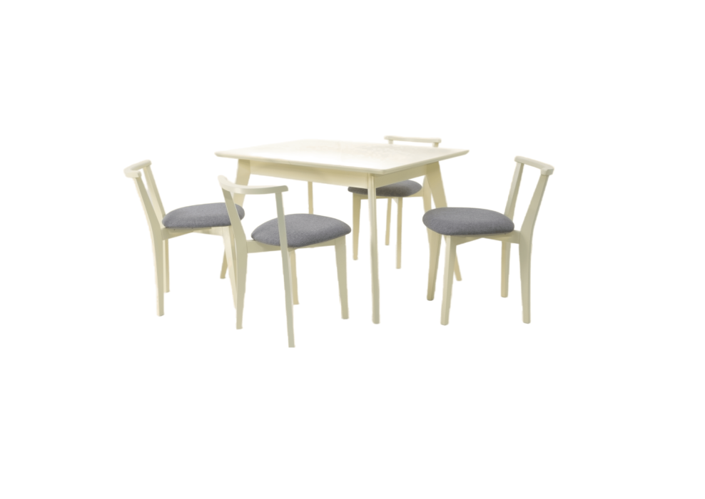 Обеденные группы, Стол Сканди 120 слоновая кость со стульями Франк слоновая кость рогожка серый