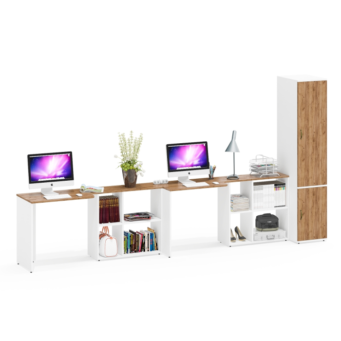 Домашние кабинеты, Офис домашний для двоих Лидер-8 из столов-трансформеров и платяного пенала МД 23Б