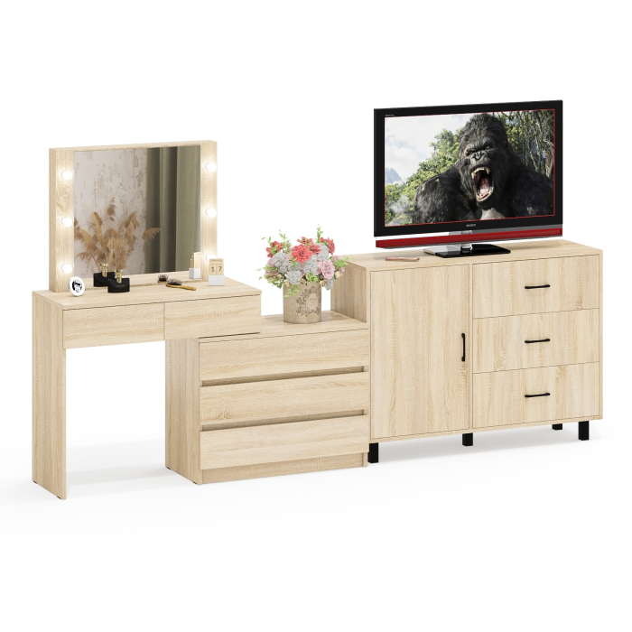 Туалетные столики, Угловой туалетный столик с подсветкой 110 и тумба-комод дверка и 3 ящика 122-1204