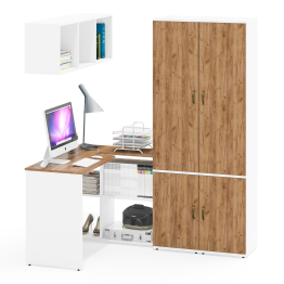 Два пенала для книг и бумаг и документов Лидер-8 со столом с настенной полкой для бумаг