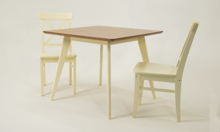 Стол Сканди М 100 слоновая кость/натур со стульями Ингольф слоновая кость