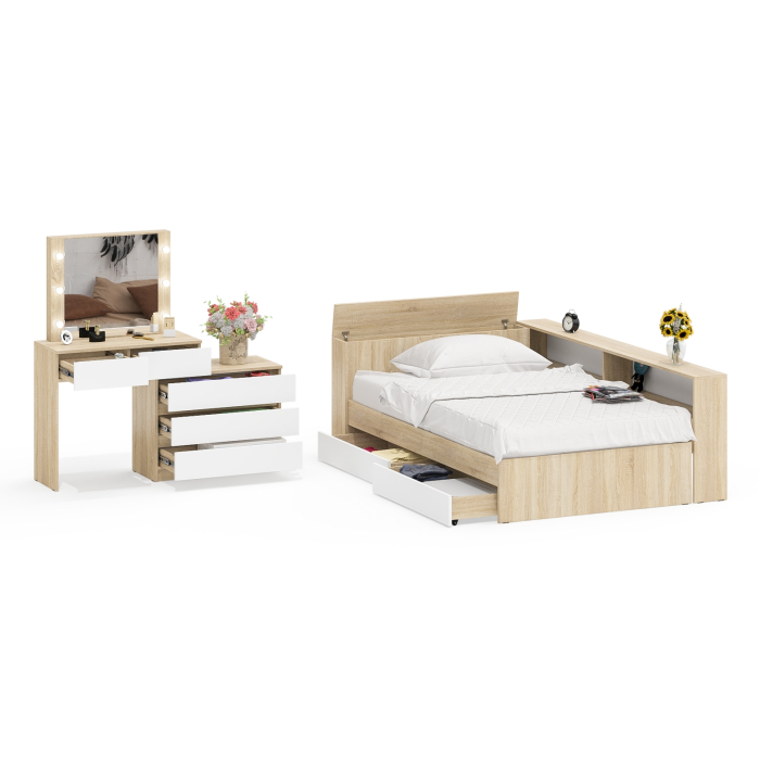 Спальные гарнитуры, Туалетный столик для спальни с подсветкой 110 и Ксения кровать 1200 с ящиками и прикроватный блок