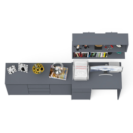 Стол компьютерный Мори МС-1 левый с верхней полкой и комодом с дверками и ящиками