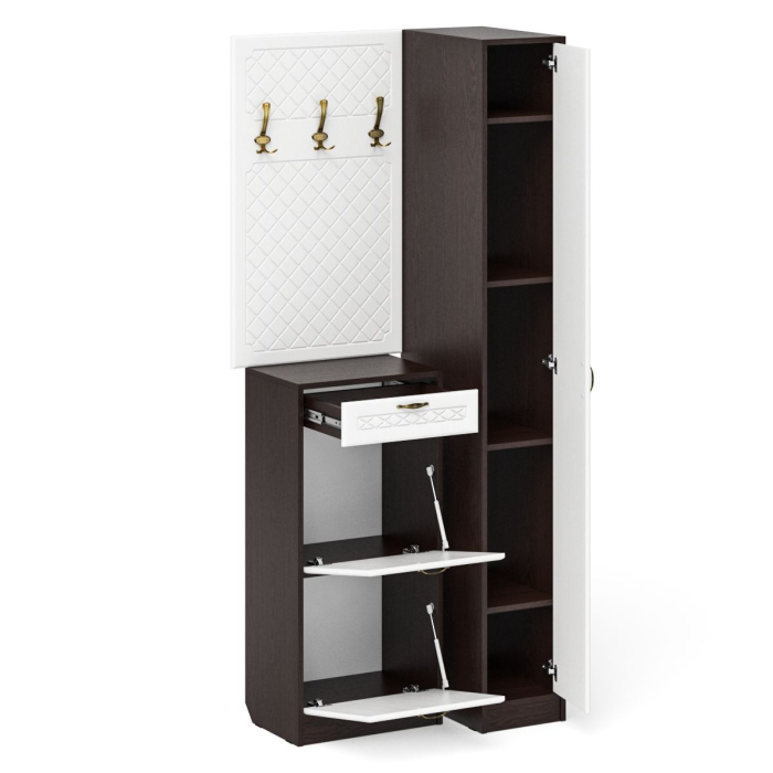 Прихожие, Высокая обувница с вешалкой с крючками и пеналом П-6-500 для прихожей фрезеровка ромб