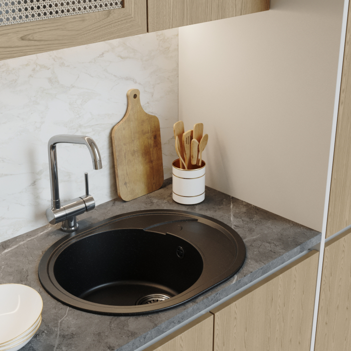 Кухонные мойки, Мойка ML-GM17 овальная с крылом, 580*470*180мм NEW*