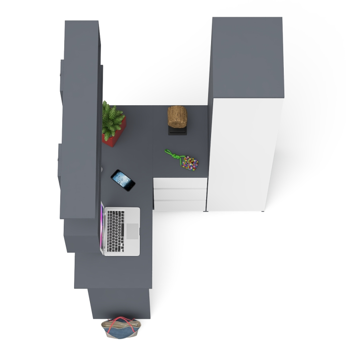 Домашние кабинеты, Стол угловой компьютерный Мори МС-16 правый с пеналом с полками и навесной открытой полкой 1200