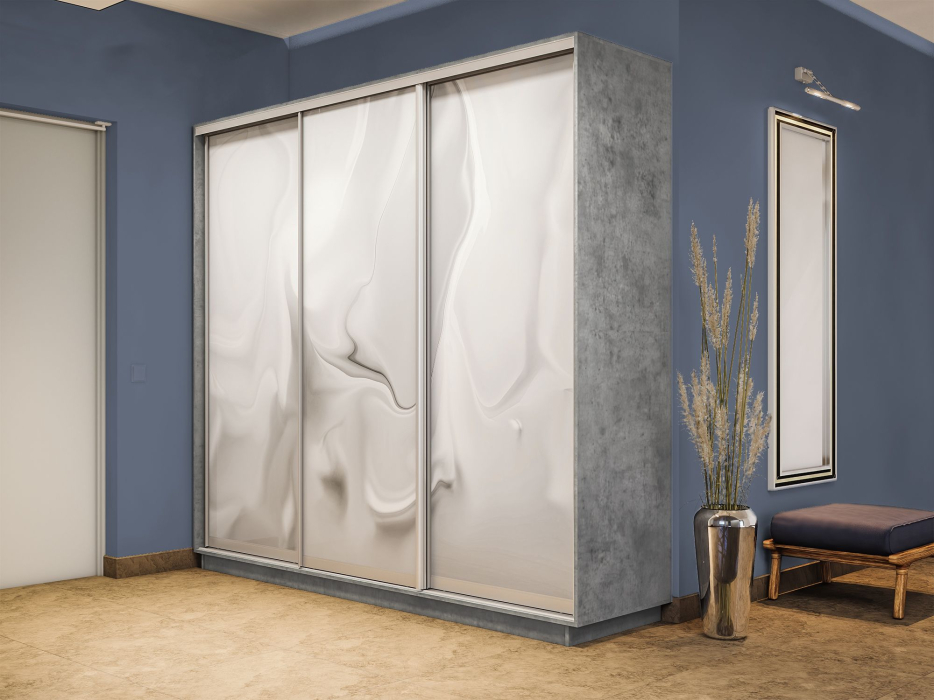 Шкафы-купе 3-х дверные, Шкаф-купе Экспресс 3-х дверный Фотопечать Шелк Стекла 210х60х220