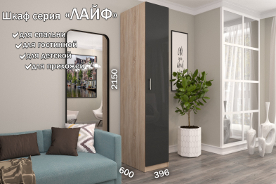 Распашной шкаф Лайф для одежды 40*60*215 Дуб сонома