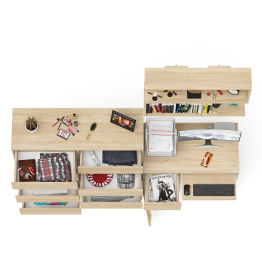 Комод 10-ть ящиков Мори МК1200.10 с компьютерным столом МС-1 левый и полкой