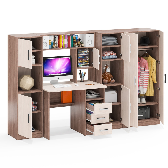 Домашние кабинеты, Уголок для школьника из стола с пеналами и платяного шкафа СК-9