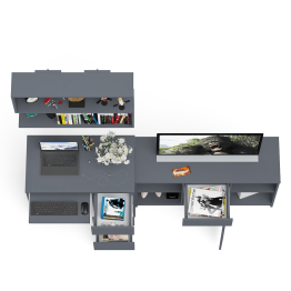 Стол компьютерный три правых выдвижных ящика Мори МС-6 с верхней полкой и тумбой 1204