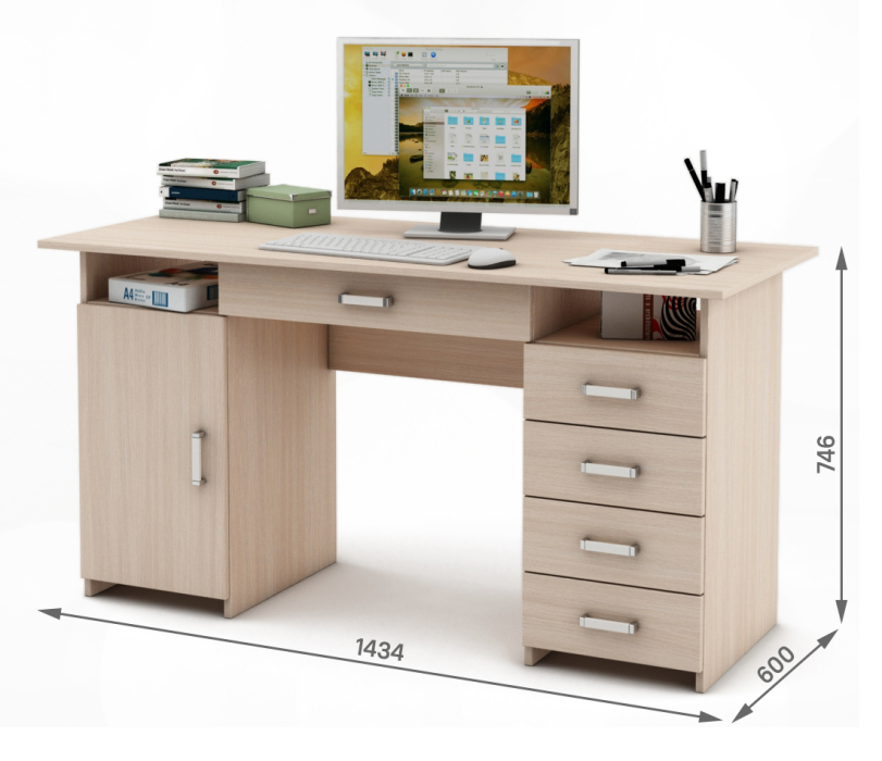 Прямые, Письменный стол с ящиками Лайт 7Я