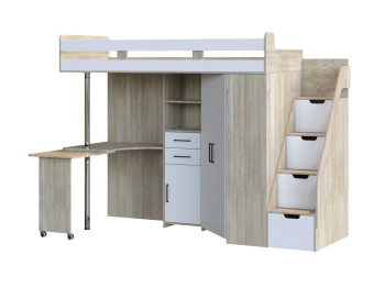 Кровать-чердак со шкафом и столом Мира