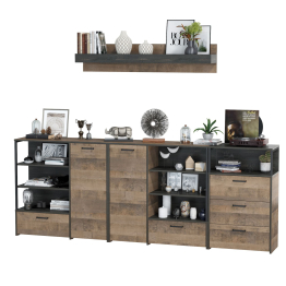 Два комода с дверкой и ящиком с навесной полкой и комодом с тремя ящикамиТрувор