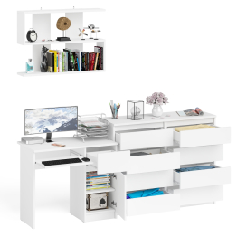 Большой комод на восемь выдвижных ящиков со столом МС-1 правый и полкой Мори 900