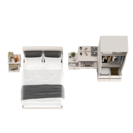 Шкаф-комод Афина с трюмо и двуспальной кроватью 1400 с прикроватной тумбочкой