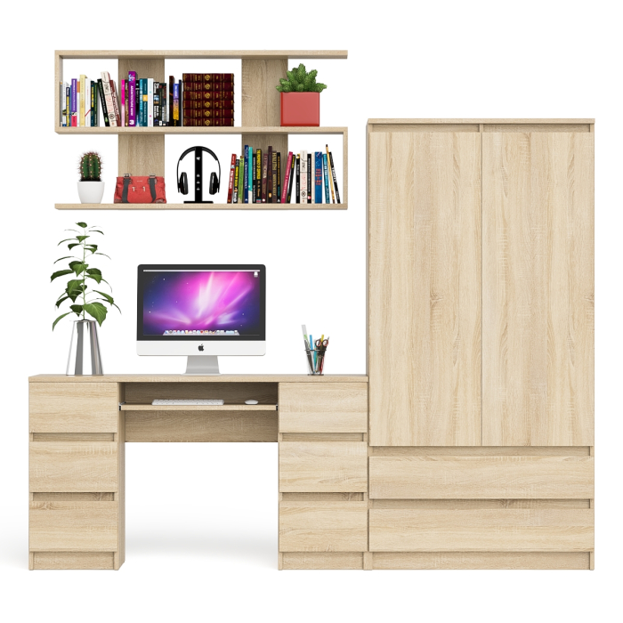 Домашние кабинеты, Шкаф-комод Мори МШ900.1 с письменным 2-х тумбовым столом МС-2 и полкой книжной