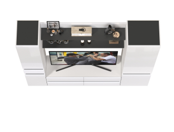 ТВ-тумба с двумя полочками и шкафом с ящиком и шкафом с полками внутри Сидней