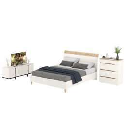 Тумба ТВ 13.276 с кроватью Муссон с основанием 1600 и комод 13.97