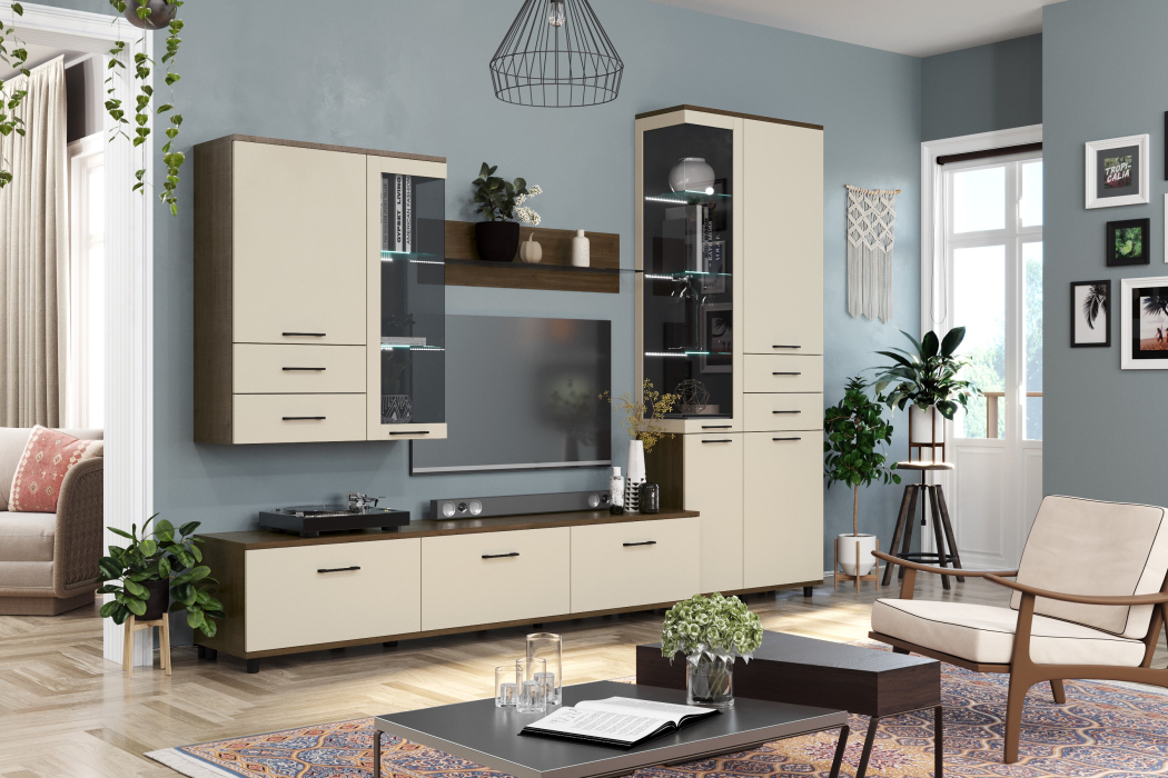 Стенки для гостиной, Модульная гостиная Грейс композиция 11  Гикори Джексон Темный