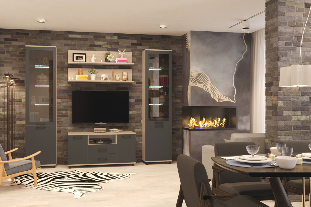 Стенки для гостиной, Модульная гостиная Грейс композиция 1  Ясень Асахи