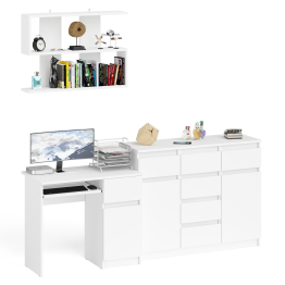 Тумба-комод Мори МК1200.4 с компьютерным столом МС-1 правый и открытой навесной полкой