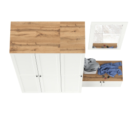 Шкаф 2-х дверный с тумбой и зеркалом и пеналом для прихожей Остин