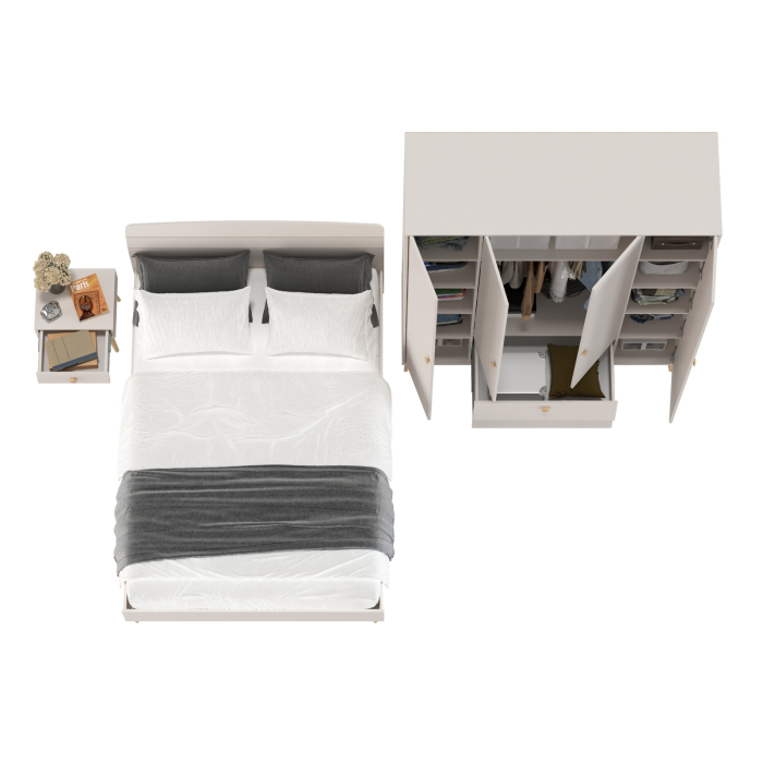 Спальные гарнитуры, Прикроватная тумбочка Афина с кроватью двуспальной 1400 и шкаф-комод 4-х дверный