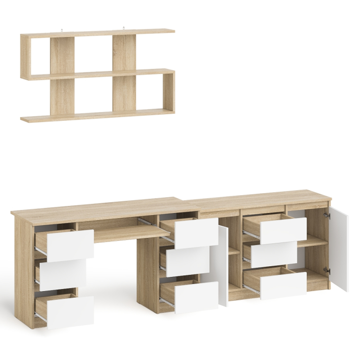 Домашние кабинеты, Двухтумбовый стол компьютерный с ящиками МС-2 с тумбой-комодом и полкой 1200 Мори