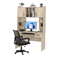 Прямые компьютерные столы, Компьютерный стол с надстройкой Бета и кресло компьютерное чёрное